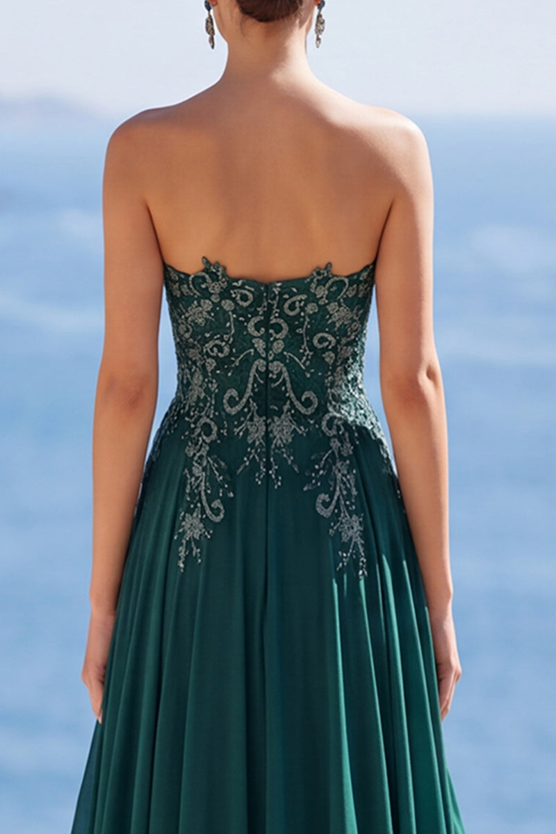 Load image into Gallery viewer, Sparkly Strapless Dark Green Beaded Long Evening Dress