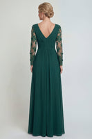 Load image into Gallery viewer, Dark Green A Line Long V Neck Evening Dress with Sleeves