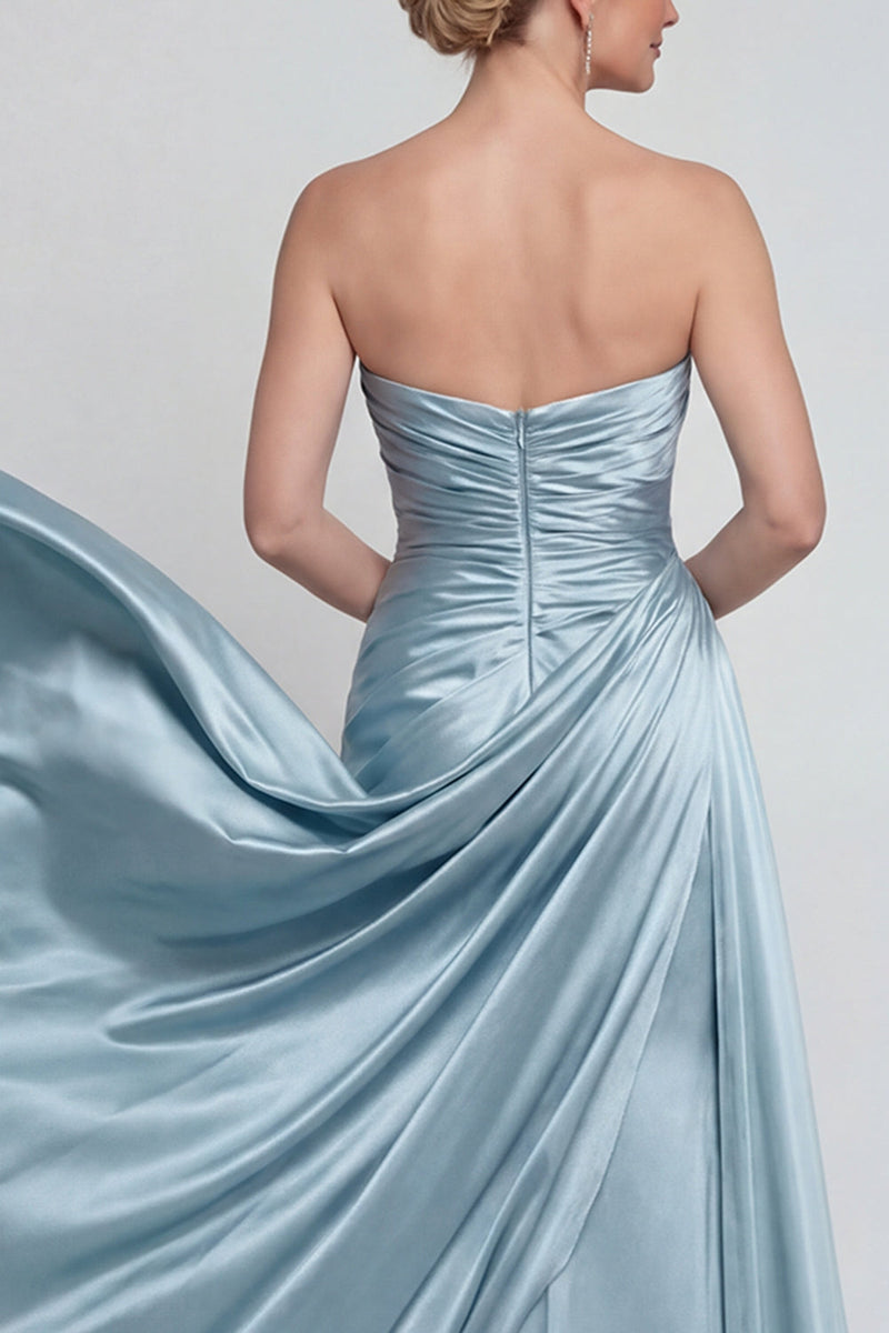 Load image into Gallery viewer, Blue Strapless Ruched Mermaid Long Evening Dress with Side Cape
