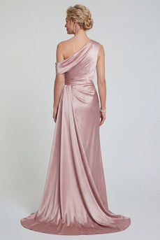 Blush Long Mermaid One Shoulder Evening Dress with Side Cape