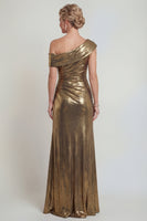 Load image into Gallery viewer, Golden One Shoulder Long Mermaid Metallic Evening Dress