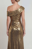 Load image into Gallery viewer, Golden One Shoulder Long Mermaid Metallic Evening Dress