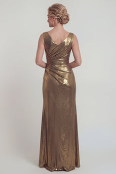 Golden Metallic V Neck Long Mermaid Evening Dress