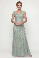 Load image into Gallery viewer, Sparkly Green Long Beaded V Neck Evening Dress