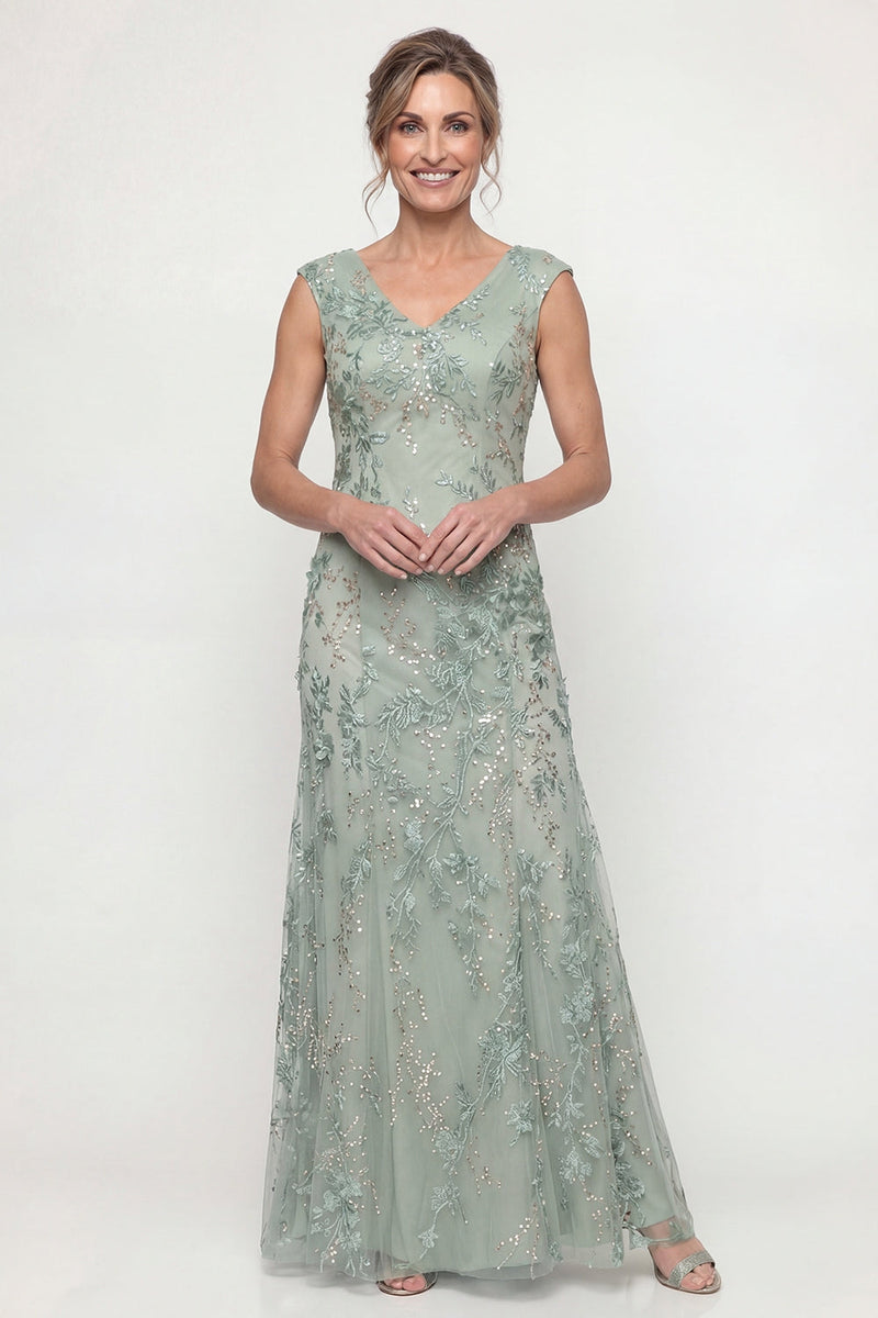 Load image into Gallery viewer, Sparkly Green Long Beaded V Neck Evening Dress