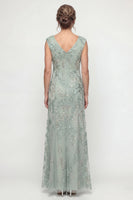 Load image into Gallery viewer, Sparkly Green Long Beaded V Neck Evening Dress