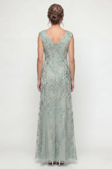 Sparkly Green Long Beaded V Neck Evening Dress