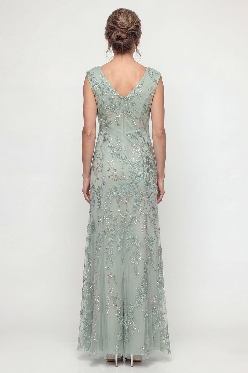 Load image into Gallery viewer, Sparkly Green Long Beaded V Neck Evening Dress