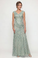 Load image into Gallery viewer, Sparkly Green Long Beaded V Neck Evening Dress