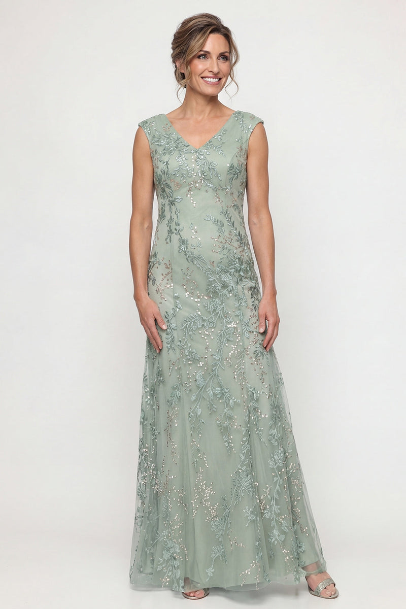 Load image into Gallery viewer, Sparkly Green Long Beaded V Neck Evening Dress