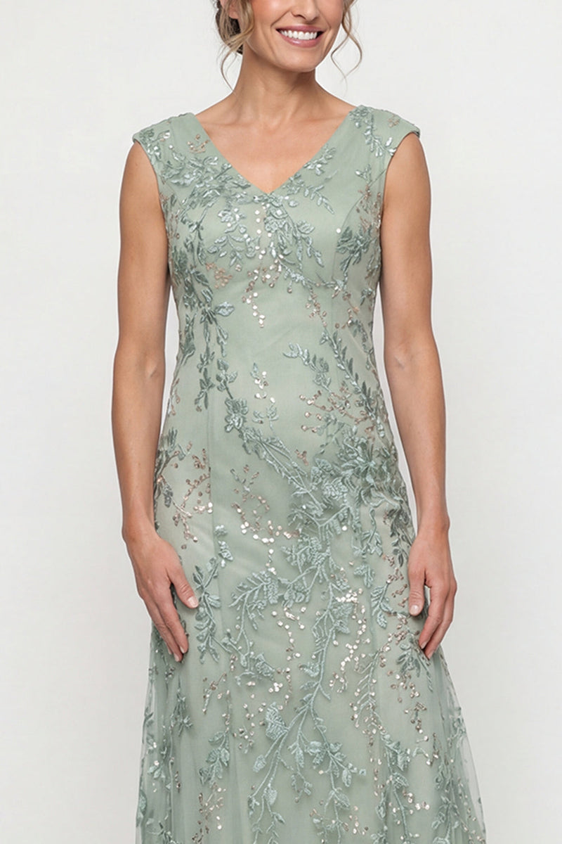 Load image into Gallery viewer, Sparkly Green Long Beaded V Neck Evening Dress
