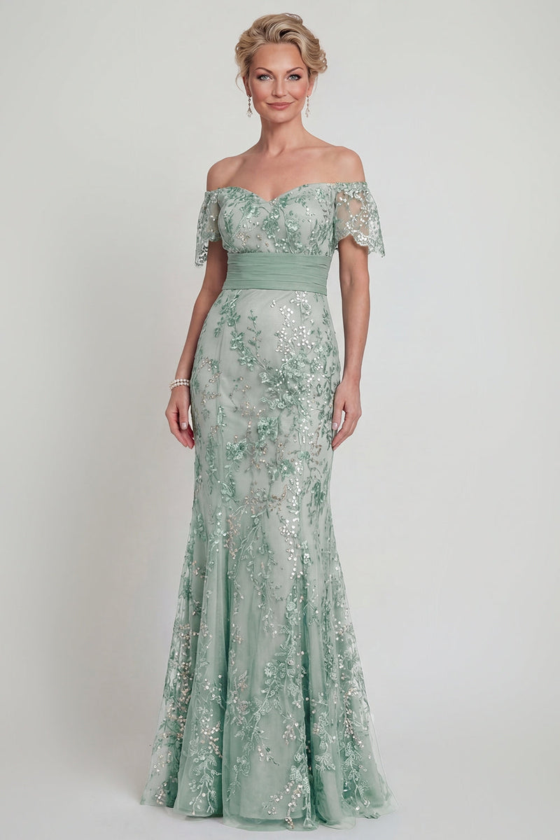 Load image into Gallery viewer, Sparkly Mermaid Green Long Floral Evening Dress