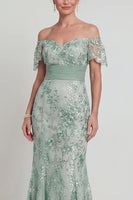 Load image into Gallery viewer, Sparkly Mermaid Green Long Floral Evening Dress