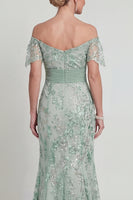 Load image into Gallery viewer, Sparkly Mermaid Green Long Floral Evening Dress