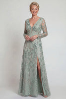 Load image into Gallery viewer, Sparkly Green Floral A Line Sequins Long Evening Dress with Slit