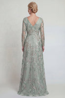 Load image into Gallery viewer, Sparkly Green Floral A Line Sequins Long Evening Dress with Slit