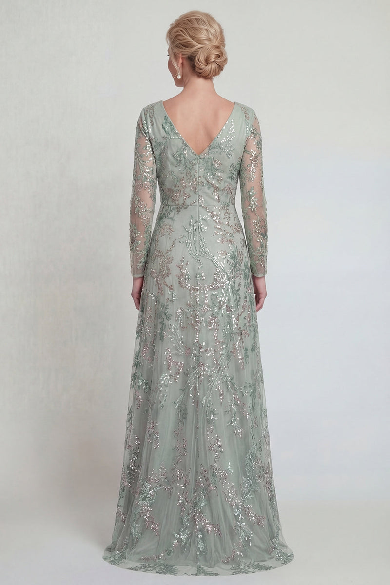 Load image into Gallery viewer, Sparkly Green Floral A Line Sequins Long Evening Dress with Slit