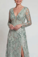 Load image into Gallery viewer, Sparkly Green Floral A Line Sequins Long Evening Dress with Slit