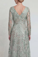 Load image into Gallery viewer, Sparkly Green Floral A Line Sequins Long Evening Dress with Slit