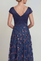 Load image into Gallery viewer, Sparkly Navy Floral Beaded Long A Line Evening Dress