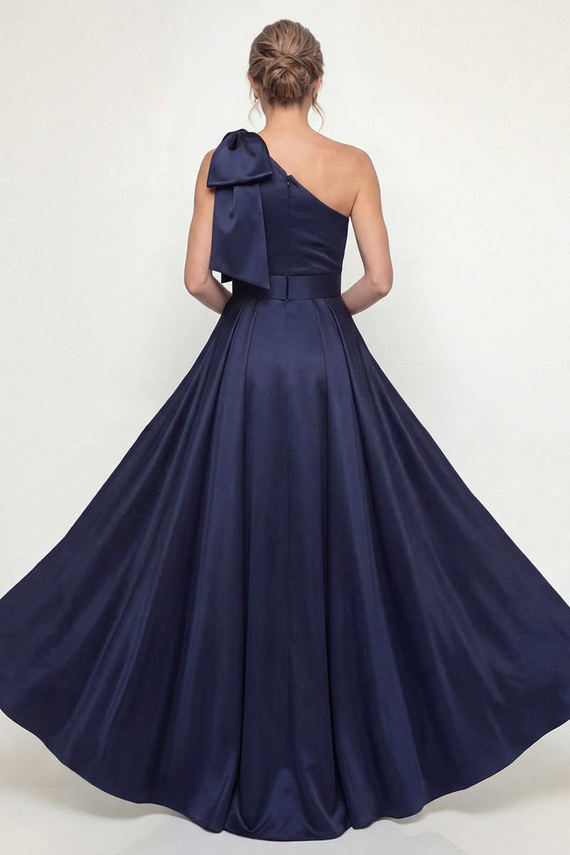 Load image into Gallery viewer, Sparkly Navy Mermaid Long Floral Evening Dress with Bow
