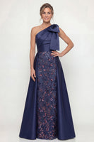 Load image into Gallery viewer, Sparkly Navy Mermaid Long Floral Evening Dress with Bow