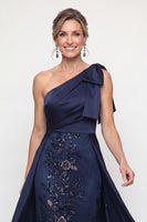 Load image into Gallery viewer, Sparkly Navy Mermaid Long Floral Evening Dress with Bow