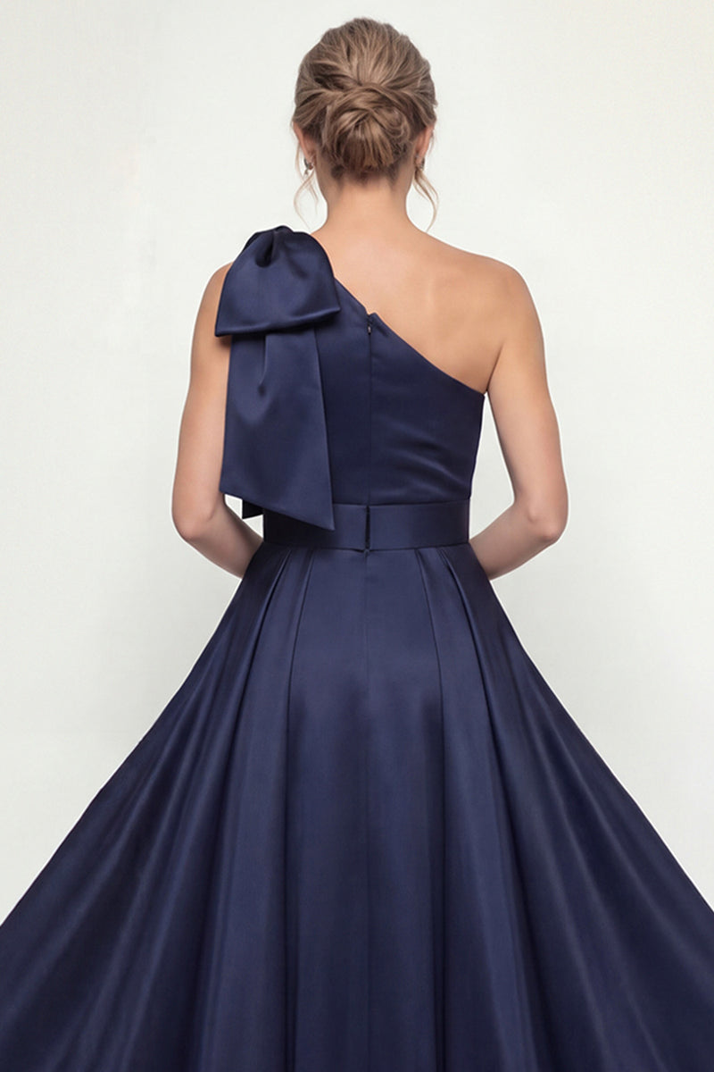 Load image into Gallery viewer, Sparkly Navy Mermaid Long Floral Evening Dress with Bow