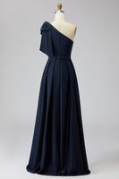 Load image into Gallery viewer, Sparkly Navy Mermaid Long Floral Evening Dress with Bow