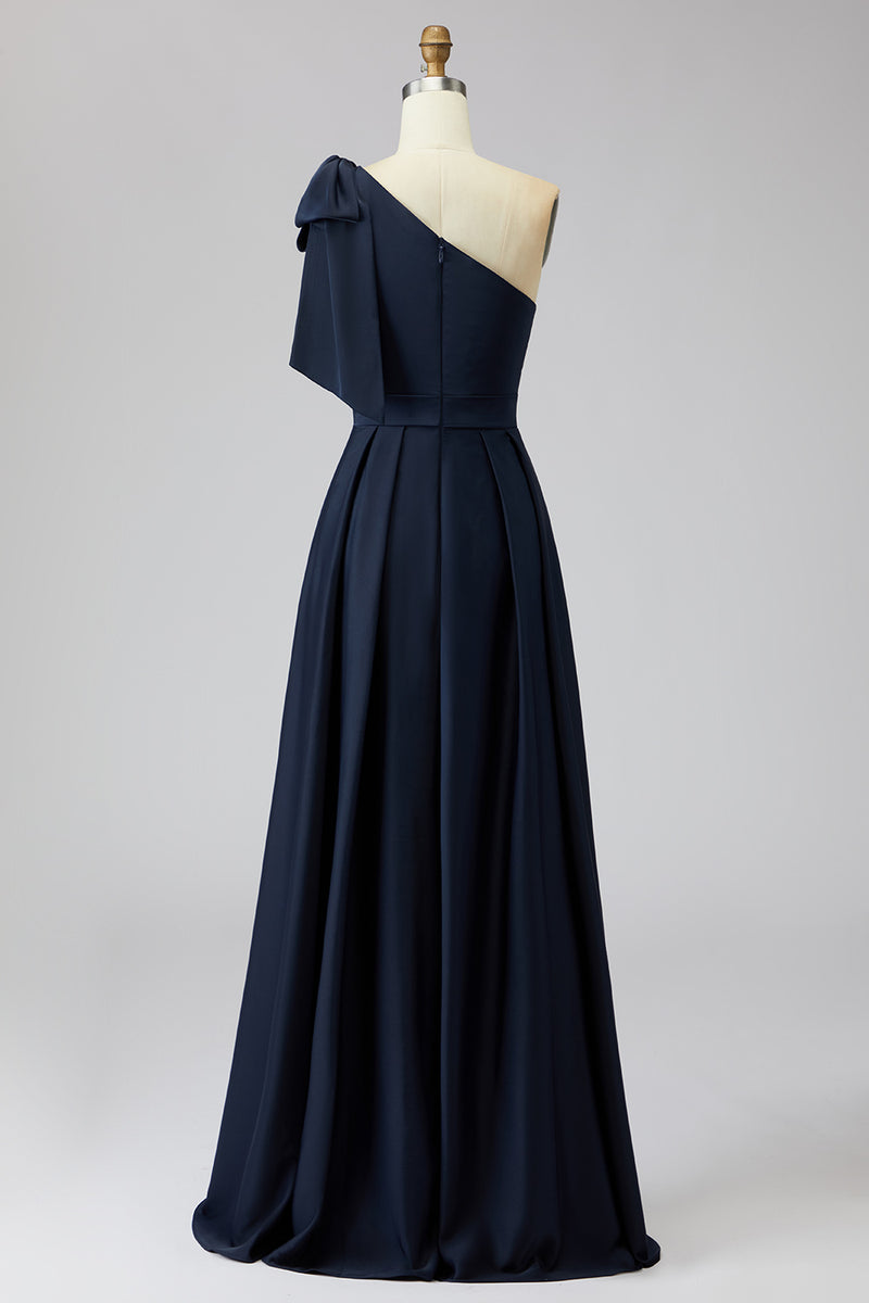 Load image into Gallery viewer, Sparkly Navy Mermaid Long Floral Evening Dress with Bow