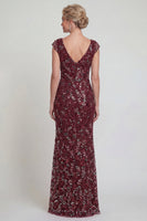 Load image into Gallery viewer, Sparkly Burgundy Floral Long Mermaid Evening Dress