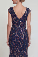 Load image into Gallery viewer, Sparkly Navy Floral Long Mermaid Evening Dress