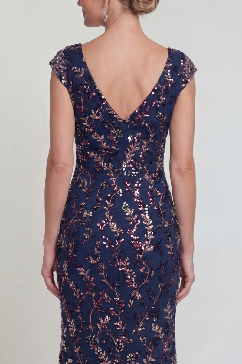 Load image into Gallery viewer, Sparkly Navy Floral Long Mermaid Evening Dress