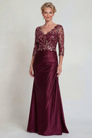 Load image into Gallery viewer, Sparkly Burgundy Floral Long Mermaid V Neck Evening Dress