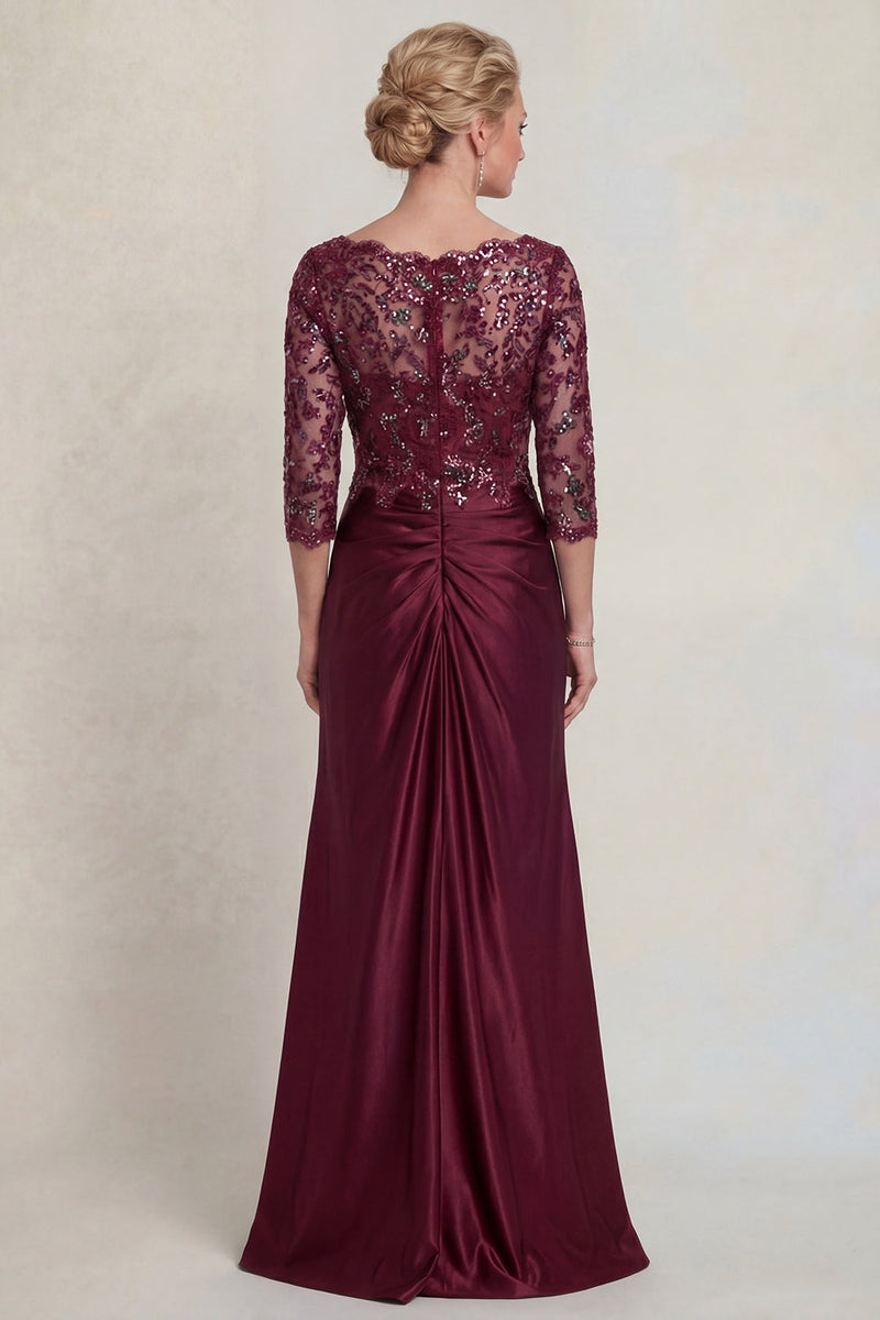 Load image into Gallery viewer, Sparkly Burgundy Floral Long Mermaid V Neck Evening Dress