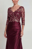 Load image into Gallery viewer, Sparkly Burgundy Floral Long Mermaid V Neck Evening Dress