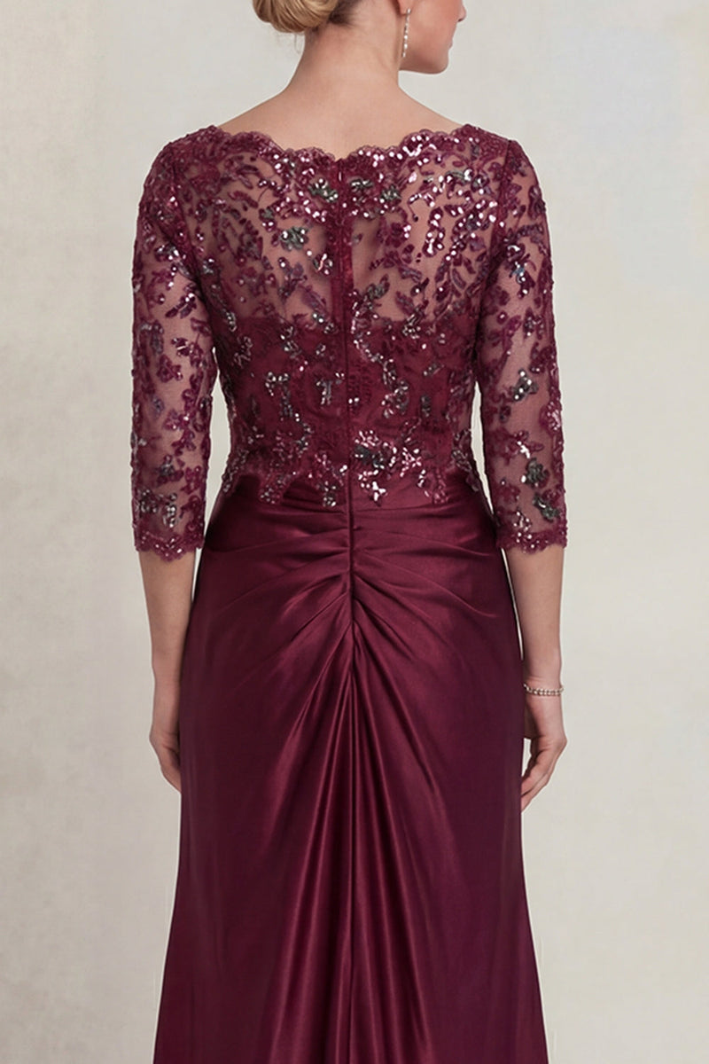 Load image into Gallery viewer, Sparkly Burgundy Floral Long Mermaid V Neck Evening Dress