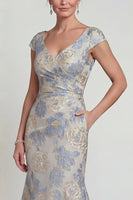 Load image into Gallery viewer, Dusty Blue Cap Sleeves Mermaid Long Floral Evening Dress