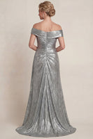 Load image into Gallery viewer, Grey Silver Mermaid Long Off the Shoulder Evening Dress