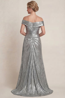 Grey Silver Mermaid Long Off the Shoulder Evening Dress