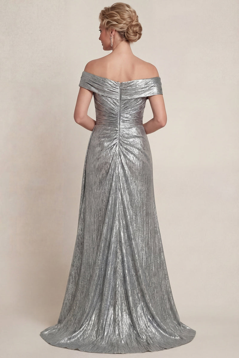 Load image into Gallery viewer, Grey Silver Mermaid Long Off the Shoulder Evening Dress