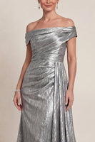 Load image into Gallery viewer, Grey Silver Mermaid Long Off the Shoulder Evening Dress