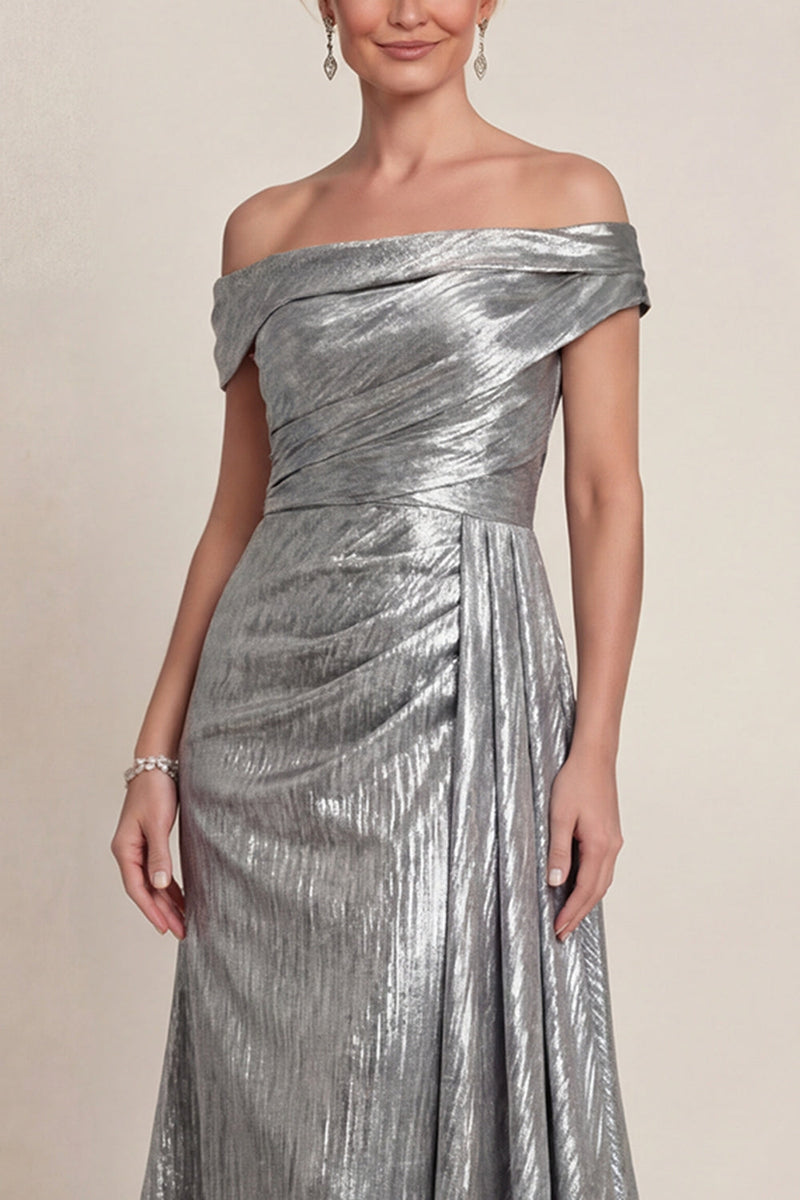 Load image into Gallery viewer, Grey Silver Mermaid Long Off the Shoulder Evening Dress