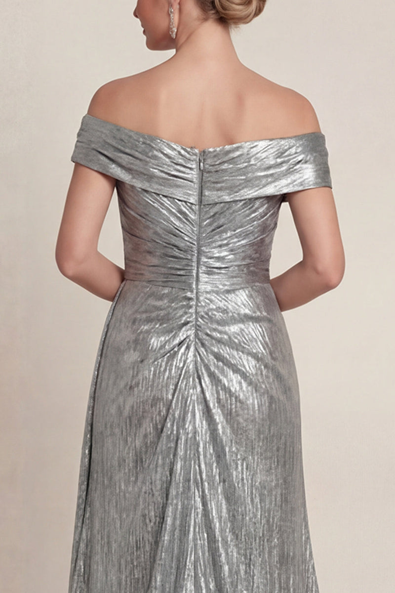 Load image into Gallery viewer, Grey Silver Mermaid Long Off the Shoulder Evening Dress