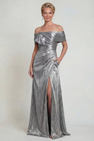Load image into Gallery viewer, Mermaid Grey Silver Long Off the Shoulder Evening Dress