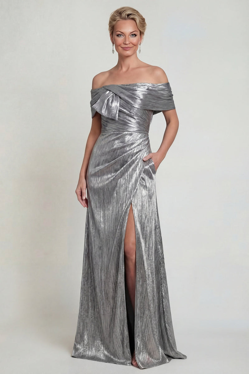 Load image into Gallery viewer, Mermaid Grey Silver Long Off the Shoulder Evening Dress