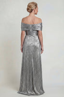 Load image into Gallery viewer, Mermaid Grey Silver Long Off the Shoulder Evening Dress
