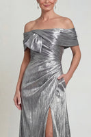 Load image into Gallery viewer, Mermaid Grey Silver Long Off the Shoulder Evening Dress
