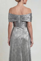 Load image into Gallery viewer, Mermaid Grey Silver Long Off the Shoulder Evening Dress