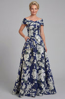 Load image into Gallery viewer, Navy Long Floral A Line Evening Dress with Pockets